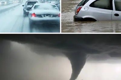 Banner of a tornado, flood, and a snowstorm.